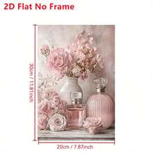 2D Flat 2D Flat Frameless 2D Flat Canvas, Vintage Floral Perfume Bottle Design, Decorated With Soft Floral Pattern Of Pink Roses, Suitable For Elegant Decoration Of Home Office And Bedroom - J - View 7