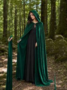 Hooded Fleece Long Cape, Lace-Up Cloak, Halloween Cosplay Party Costume, Multiple Colors Available - A - View 2