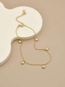 1pc Minimalist Fashion Cubic Zirconia Round Stainless Steel Women's Anklet, Stainless Steel Jewelry, Gold Jewelry, Summer, Beach, Vacation Jewelry, Charm, Western Jewelry, Women's Beach Accessories, Gift For Women, Gift, Birthday Gift - Yellow Gold - View 5