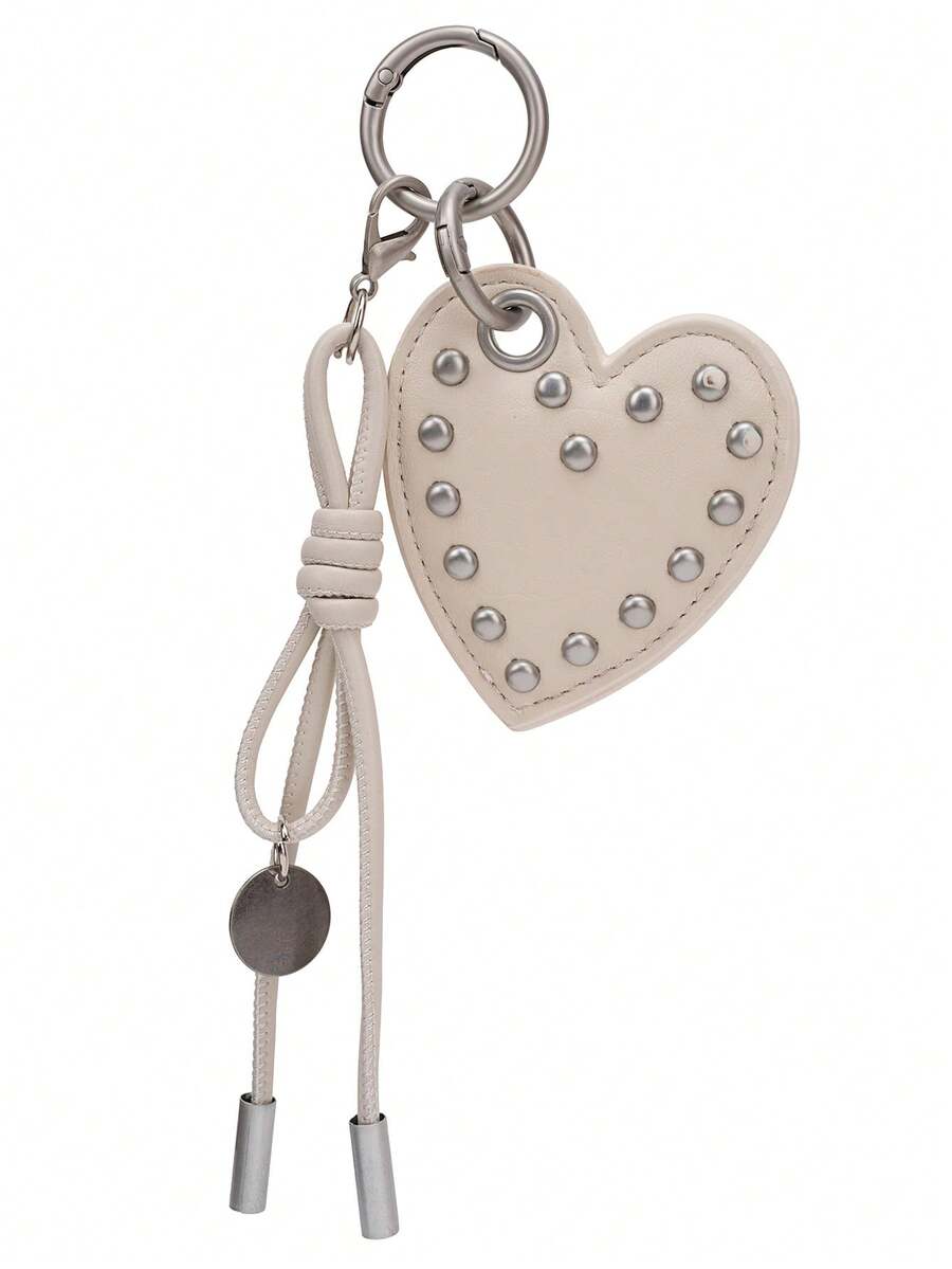 JRESSIAL Punk Heart Shaped Bag Charm, Casual Fashion Keychain Accessories - Ivory - View 1