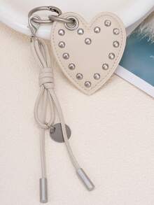 JRESSIAL Punk Heart Shaped Bag Charm, Casual Fashion Keychain Accessories - Ivory - View 4