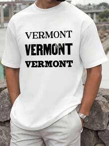 Camiseta I Nformal de algodón para ho m bre con estampado gráfico de Vermont, tejido de alta calidad, estilo casual y transpirable. - Blanco - Ver 2