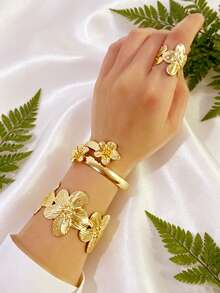 Set de 10 piezas de brazaletes de metal liso y minimalista, color dorado, joyería de moda, adecuados para vacaciones, fiestas, citas, regalo perfecto para la novia - Dorado - Ver 17