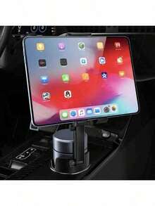 2合1可調節式車用杯架手機平板支架－360°可旋轉、可折疊、通用款、ABS材質、儀表板安裝、免持導航適用所有裝置、汽車配件 - 黑色 - 查看 11