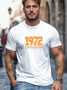Camiseta de talla grande para hombre, relajada y casual, camiseta de verano casual de manga corta y cuello redondo con gráfico de edición limitada de 1972 para hombre, TALLA GRANDE - Blanco - Ver 1