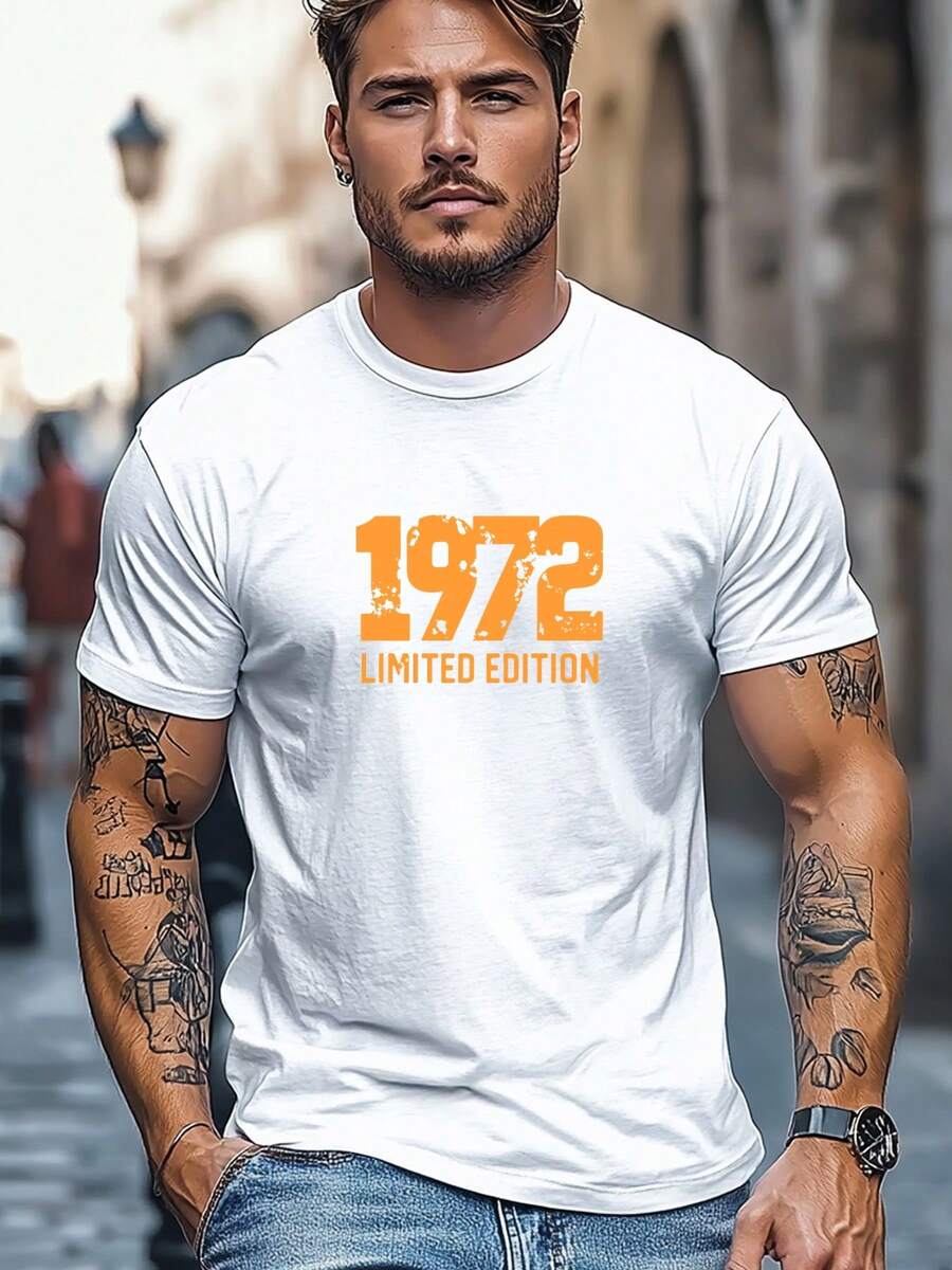 Camiseta de talla grande para hombre, relajada y casual, camiseta de verano casual de manga corta y cuello redondo con gráfico de edición limitada de 1972 para hombre, TALLA GRANDE - Blanco - Ver 1