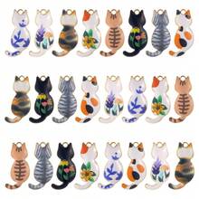 30pcs Light Gold Cat Pendants, Mixed Colors, 30x15x2mm, Hole: 2mm, 30 Pieces/Box, Statue Decorations, Christmas, Thanksgiving, New Year Gifts, Jewelry Making | Whimsical Statue - 30 - View 1
