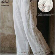 Pantalones casuales de algodón con bolsillo bordado para mujer - Blanco - Ver 2