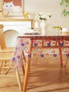 1 pieza Mantel de PVC con estampado de arcoíris lindo, impermeable, resistente al aceite y a las manchas, mantel rectangular para mesa de comedor, adecuado para restaurante - Multicolor - Ver 6