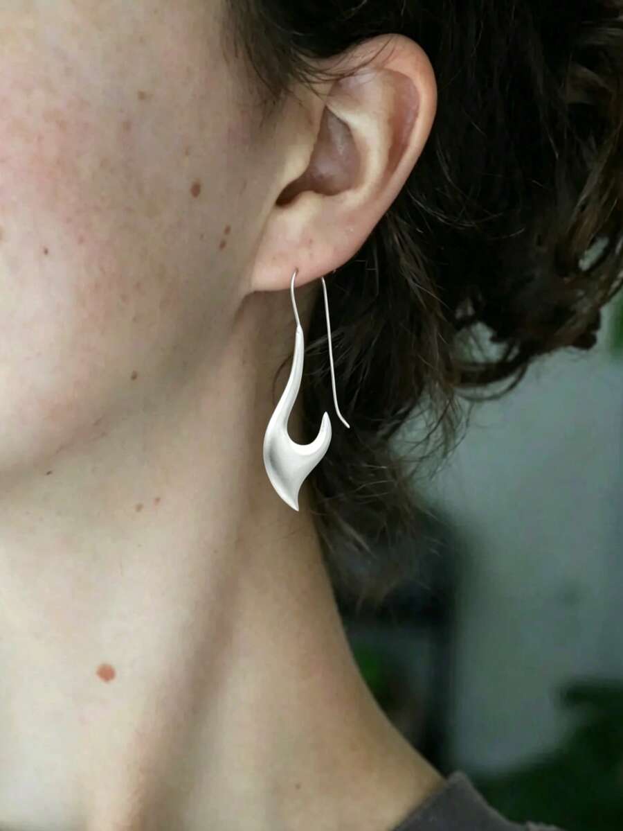 1對女款時尚銀色調抽象垂墜耳環,適合日常配戴與極簡風格(無盒裝) - C - 查看 1