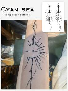 1pc Dark Fantasy Symmetrical Line Totem Pattern Tattoo Sticker, Temporary Tattoo Sticker, Simulated Tattoo Design, Suitable For Travel, Music Festival, Games, Graduation Gifts, Lasts For 3-5 Days - Black - View 3