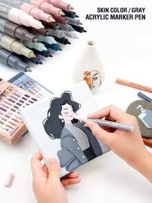 22pcs Acrylic Paint Marker Pen Set (Skin Tone/Grayscale/Basic Colors/Orange Series/Dopamine Series/Yellow Series/Blue Series/Green Series/Macaron Series/Pink Series/Red Series/Metallic Series/Purple Series/Brown Series/Glitter Series) & 36/72/120/188 Colors Oil-Based Fine Tip 0.7mm Markers Suitable For Rock Painting, Wood, Metal, Glass, Canvas, DIY Graffiti, Quick Drying And Non-Bleeding - Sets - View 12