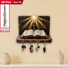 Christian Jesus Bible Wall Hanging Key Rack 2D Flat Non-3D Vintage Icon Cross Wooden Key Storage Hook Believer Home Entryway Wall Faith Decor Plaque - Jesus Bible Theme - View 11