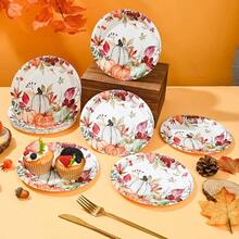 - Platos de papel de calabazas de otoo, hojas de calabaza rsticas, plato de desechable de pulgadas, plato de postre de otoo para cumpleaos, shower, suministros para - 24 - Ver 7