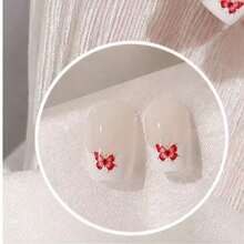 Finger Queen Short Square False Nails French Manicure Butterfly Red 24pcs Sheet - Francesinha Borboleta Vermelha - View 3