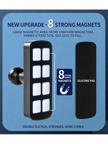 Magnetic Gym Phone Holder, 8 Powerful Magnets, Universal Magnetic Phone Mount, Suitable For Gym, Golf Cart, Refrigerator And Office, Compatible With 4-7 Inch Smartphones - Black - View 2