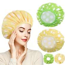 2 Packs Large Shower Caps For Women, Waterproof Shower Cap Double Layers Bath Caps With Hair Scrunchies For Long Thick Hair - Cyan, Yellow - View 1