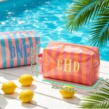 Custom Striped Toiletry Bag, Personalized Waterproof Name Makeup Organizer, Travel Toiletry Storage Bag, Vacation Beach Bag Liner, Pool Party Birthday Gift - Multicolor - View 5