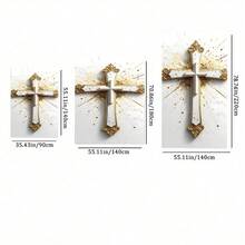 1pc European Style Gold & White Cross Pattern Tablecloth, Vintage Carved Design, Waterproof & Stain-Resistant Polyester Material, Washable & Reusable, Suitable For Church, Religious Party And Home Decor - Multicolor - View 2