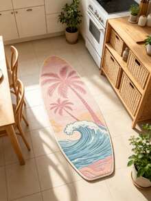 1 pieza Alfombra de piso asimétrica con forma de tabla de surf de árbol de coco rosa, alfombra decorativa, decoración de dormitorio, alfombra pequeña, alfombra, decoración del hogar, alfombra de sala de estar, alfombra pequeña de sala de estar, alfombra de dormitorio, decoración del hogar de sala de estar, alfombra de exterior, alfombra lavable - Multicolor E - Ver 6