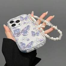 1個淺紫色蝴蝶花卉圖案手機殼附掛繩，適用於Honor X9C/X9B/X9/X8B/X8A/X8/X8C/X7B/X7A/X7/X7C/X5B Plus/X5B/X5C Plus/X5C/X6S/X6A/X6B/X6/X5/90 Lite/200/200 Pro/200 Lite, Note 11/12/13/14, A3/14C/13C/13/12C/12 4G, 14T Pro/14T/11 Lite, 11/12/13/14/15/16 系列, 16/15/14/13/12/11 Pro Max, Xs/Xr/X/7/8/Plus, Galaxy S22/S22+/S22 Ultra/S23/S23+/S23 FE/S23 Ultra/S24/S24 Plus/S24 Ultra/A35/A56 - 無色 - 查看 3