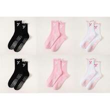 Women's Mid-Calf Yoga Socks With Embroidered Bow - Multicolor - View 10