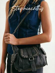 STEPHIECATHY Túi đeo vai nữ da PU nắp gập dáng yên ngựa phong cách vintage Y2K retro mài sờn street style, 2 quai đeo chéo cầm tay đi làm đi chơi mua sắm văn phòng - Nhiều màu - Xem 1