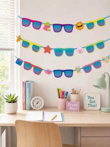 1 Set Summer Party Banner, Multicolor Rectangular Paper Summer Banner Decoration, Tropical Summer Holiday Birthday Party Decoration, Suitable For Pool, Beach, Luau Party, Tropical Party - Glasses - View 8