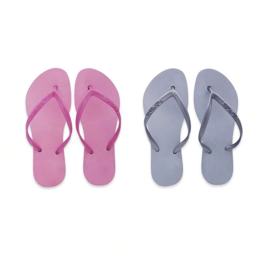 Kit Of 2 Pairs Of Women's Slim Flip-Flops, Flat Sandals, Pink/Gray, Comfortable, Lightweight, Soft, Original F02 - Hồng/Xám - Xem 1