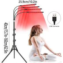 1組 LED 三腳架紅光燈 660nm+850nm 家用 USB 介面 放鬆燈、瑜伽燈，80顆燈珠含52顆紅光與28顆850nm不可見光燈珠，定時可調光光譜切換，室內使用適用所有年齡 - 紅色 - 查看 4