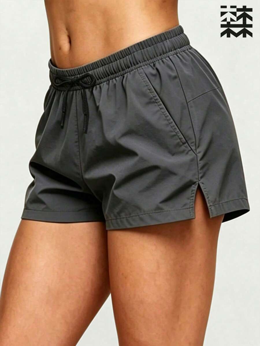 mulinsen Celana Pendek Olahraga Kasual Wanita dengan Tali Serut di Pinggang dan Kantong Samping - Dark Grey - View 1