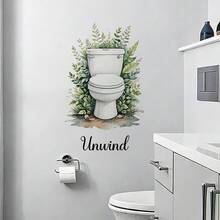 1/4pcs Watercolor Green Plants Bathroom Quote Wall Decals, Removable Self-Adhesive Waterproof PVC Stickers, Suitable For Bathrooms, Showers, Apartments, And Home Decor - Wall Stickers - View 5