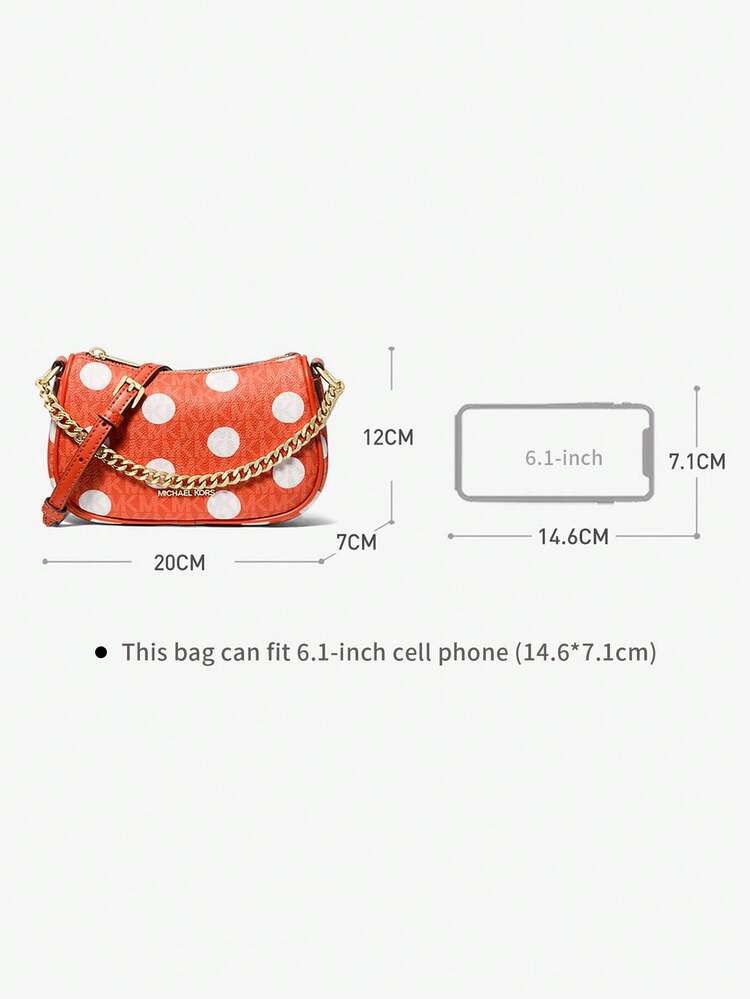 Michael Kors MK Carmela Women's Crossbody Bag Handbag Small Size Handbag Zipper Design - Orange and White - View 7