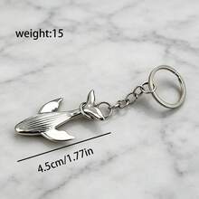 極簡主義鯨魚鑰匙圈，銀色金屬鑰匙環，海洋動物包飾，中性款 - 銀色 - 查看 4