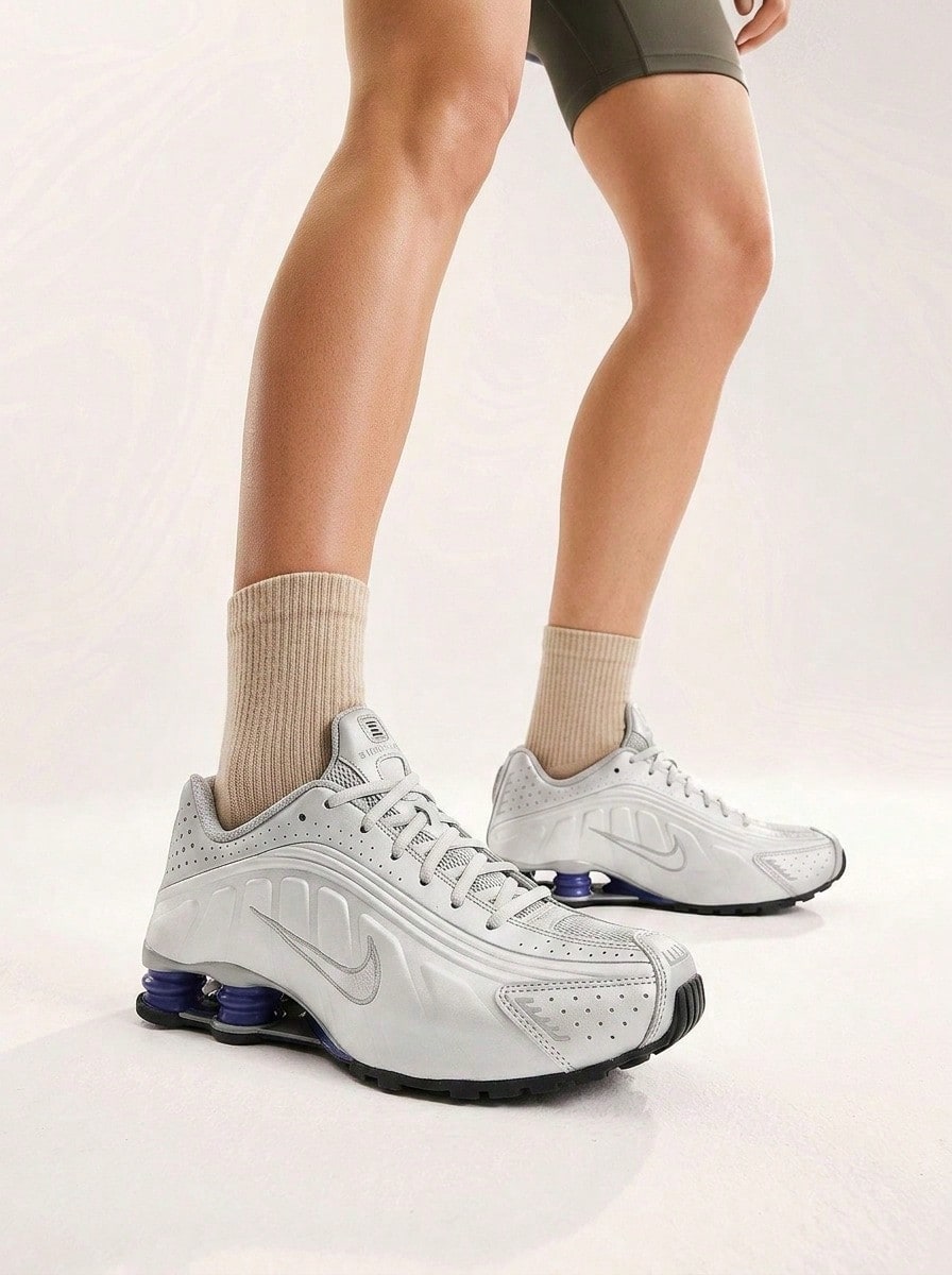 Nike Shox R4 - White/Metallic Silver/Deep Royal Blue/White - View 1