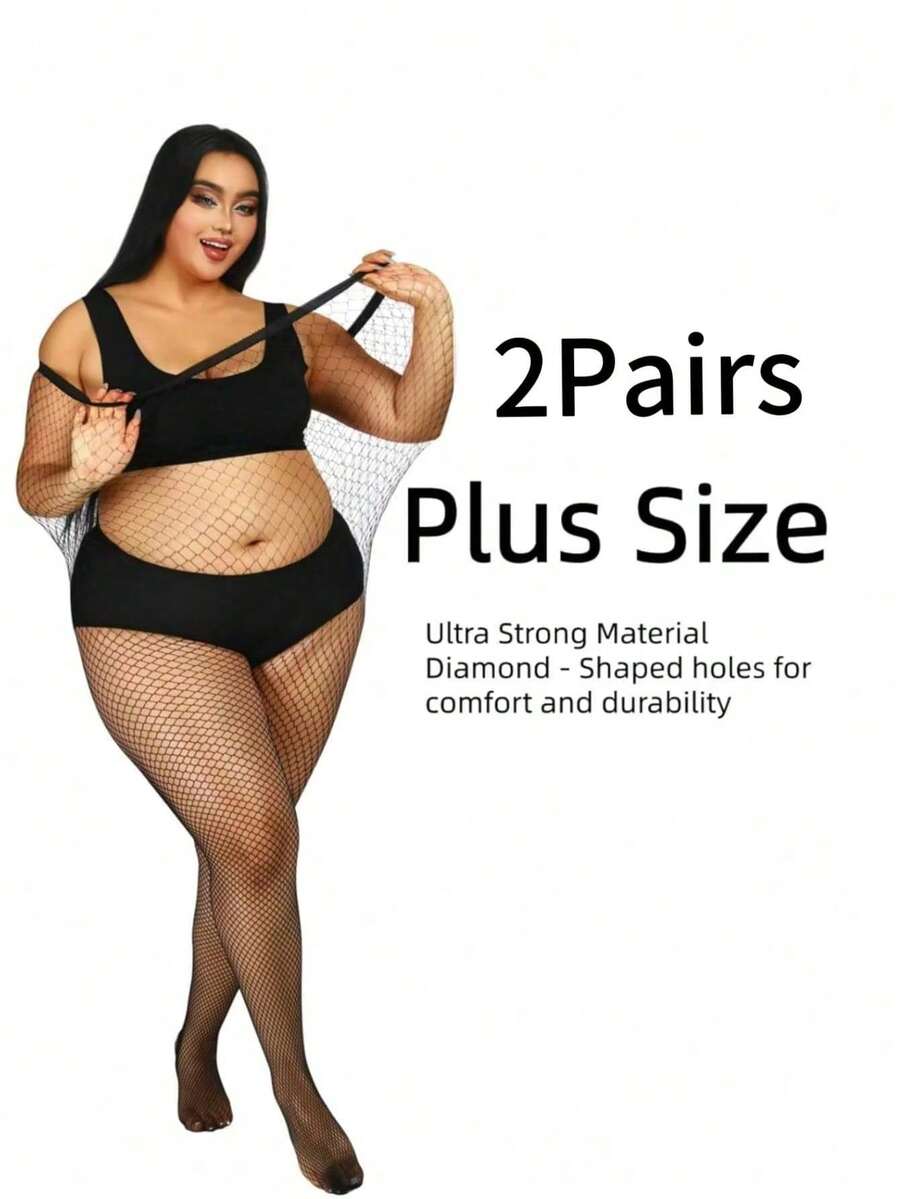 2 Stück Große Größen Schwarze Fischnetz Strumpfhosen, Hochdehnbare Ausgeschnittene Leggings, Vielseitig Einsetzbare Gothic Mode für alle Jahreszeiten - Schwarz - Übersicht 1