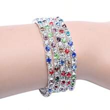 1pc New European And American Style Jewelry, Full Rhinestone Multi-Color Single Row Elastic Women's Bracelet, Single Row Full Rhinestone Elastic Cord, Beautiful For Layering - Multiple Styles - View 5