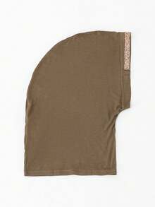 1PC Women's Solid Color Minimalist Balaclava With Rhinestone Decor, Scalloped Edge, Convenient Neck Warmer, Base Headscarf, Sports Neck Gaiter, Elastic Cap, Hijab Cap, Turban, Breathable, Comfortable, Elastic Wide Brim, Sweat-Absorbing, Anti-Slip, Multifunctional Sports Headscarf, Head Cover, Inner Scarf, Suitable For Daily Life, Sports, Yoga, Fitness And Fashion Outfits - Hot-fix Rhinestones - Khaki - View 6