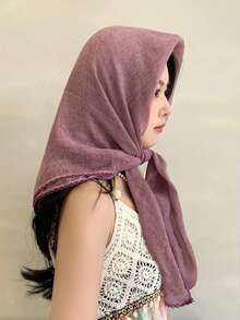 1pc/2pcs Solid Color Stitching Design Square Scarf 85cm, Lightweight Style, Suitable For Daily Use As Sun Protection Shawl, Headscarf Or Fashion Accessory, Also A Great Gift For Friends And Family; Can Be Used As Casual Headband Or Soft Headscarf/Veil To Match Robes. - Monochrome - View 3