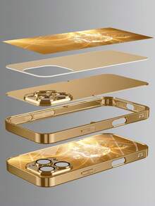 1件 DIY 定製姓名 奢華金星光水晶蘋果圖案手機殼 高清電鍍金玻璃 適用於 Apple 17ProMax/16 Pro Max/15/14 Plus/13 Pro/12 Pro Max/11/XsMax/8/7/6Plus 手機配件 時尚、多彩、可愛、趣味、極簡、搭配手機殼 - 金色 - 查看 4