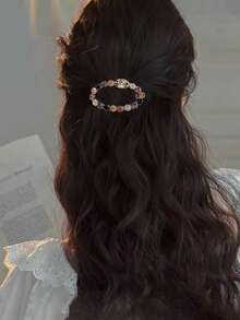 1pc Colorful Rhinestone Spring Clip Round Rhinestone Hair Clip Back Head Top Clip Hair Clip Horizontal Clip Ponytail Clip Women Hair Accessory,Clips For Hair - Multicolor - View 4