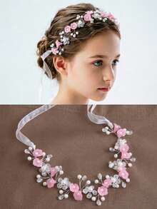 Girls' Pink Flower Headband Hair Accessory Princess Head Hoop Dance/Wedding/Performance Korean Style Forest Girl Decorative Hair Band - Pink - View 1