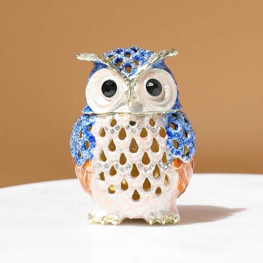 SIQIZHOU 1 buah Kotak Dekorasi Rumah yang Indah, Hadiah Kerajinan Paduan Enamel, Kotak Perhiasan Burung Bangau, Dekorasi Hadiah Ulang Tahun - Biru - View 1