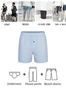 1piece Men's Underwear, Checkered Print,Loose And Soft Sleeping Pants, Multi-Color Set, Can Be Worn As Shorts, Men Gift, Swimming Pants, Vacation - Multicolor - View 7