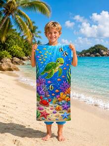 1pc Underwater World Turtle Coral Children's Beach Towel Bath Towel, Microfiber Oversized Beach Blanket, Super Absorbent Bath Towel, Suitable For Travel, Swimming Pool, Diving, Surfing, Yoga, Camping, Multiple Sizes, Beach Accessories, Applicable For Beach, Swimming Pool, Travel, Camping, Yoga - Multicolor - View 6