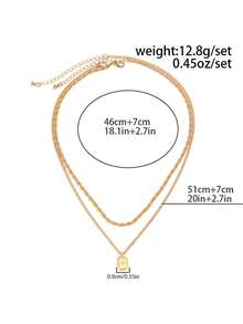 2pcs/Set Casual Retro Square Geometric Pendant Rhinestone Brooch Chain Charm Metal Necklace Set, Hip Hop Rock Design, Personalized Minimalist, Street Style, Wedding, Vacation, Banquet, Party, Daily, Holiday, Couple, Versatile Fashion Men's Necklace Gift - Necklace - View 6