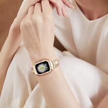 3件組，相容於Apple Watch錶帶，附螢幕保護殼，珠寶替換錶帶，尺寸49mm、46mm、45mm、44mm、42mm、41mm、40mm、38mm。適用於I-Watch Series 10/9/8/7/6/5/4/3/2/1/SE，適合手腕周長5.5-7.1英吋的女性。 - 玫瑰金 - 查看 7