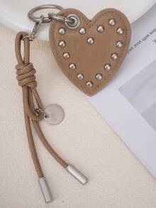 JRESSIAL Punk Heart-Shaped Bag Charm, Casual Fashion Keychain Accessory - Khaki - View 3