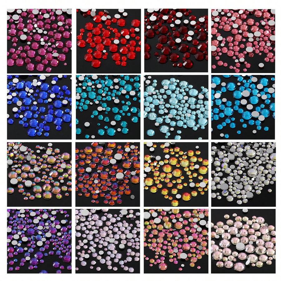 YONGNING SS4-20 1300pcs Mixed Size Crystal Non-Hotmelt Transparent Glass Rhinestones Flat Back Decorative Pieces DIY Nail Art 3D For Shoes, Clothing, Hats And Other Daily Items