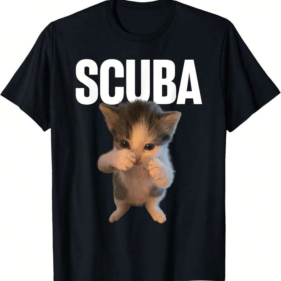 Cute Cat Scubas Dancing Funny Cat Meme Humor T-Shirt - 黑色 - 查看 1